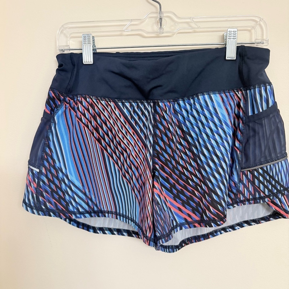 Athleta Black and Blue Patterned Athletic Shorts